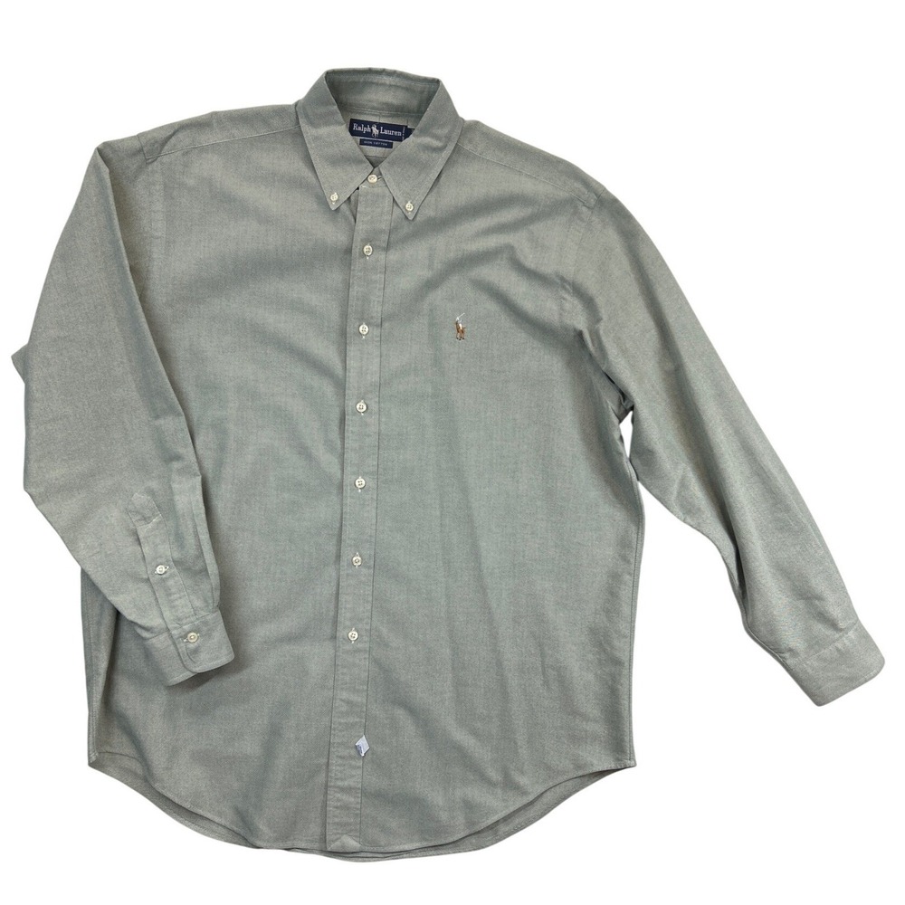 Ralph Lauren Shirt Mens 16-34 Green Cotton Oxford Button-down LS Pony Logo